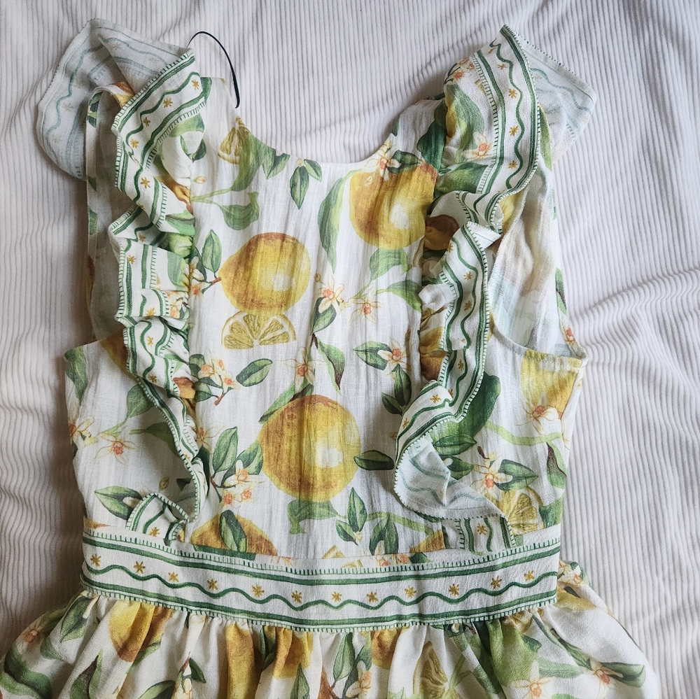 H&M Ruffle-trimmed Maxi Dress Floral White/lemons Sz S Nwt - Picture 3 of 15